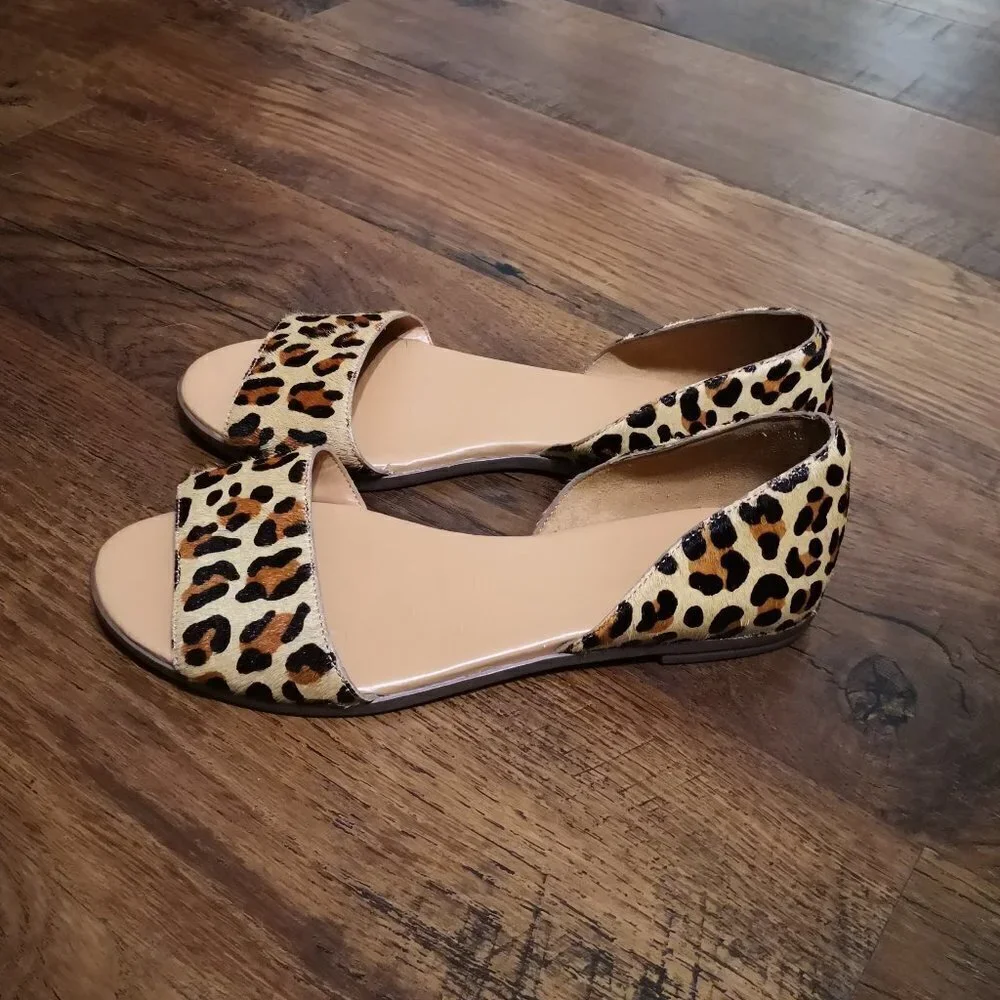 J. Crew Morgan Leopard Calf Hair Peep-toe Flats Size 6